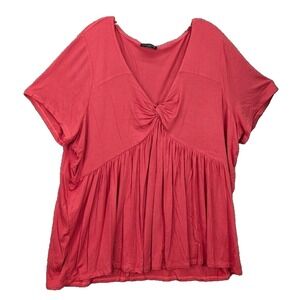 Lane Bryant Women's 22/24 V-Neck Blouse Top Pleated Short Sleeve Stretch NWOT